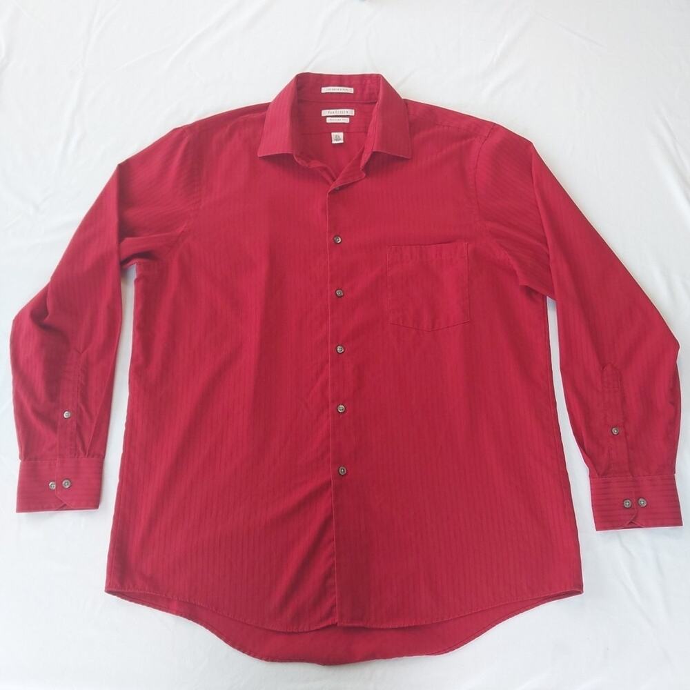 Van Heusen Shirt Mens 16.5 34/35 Red Regular Fit Button Up Long Sleeve Lux Satin